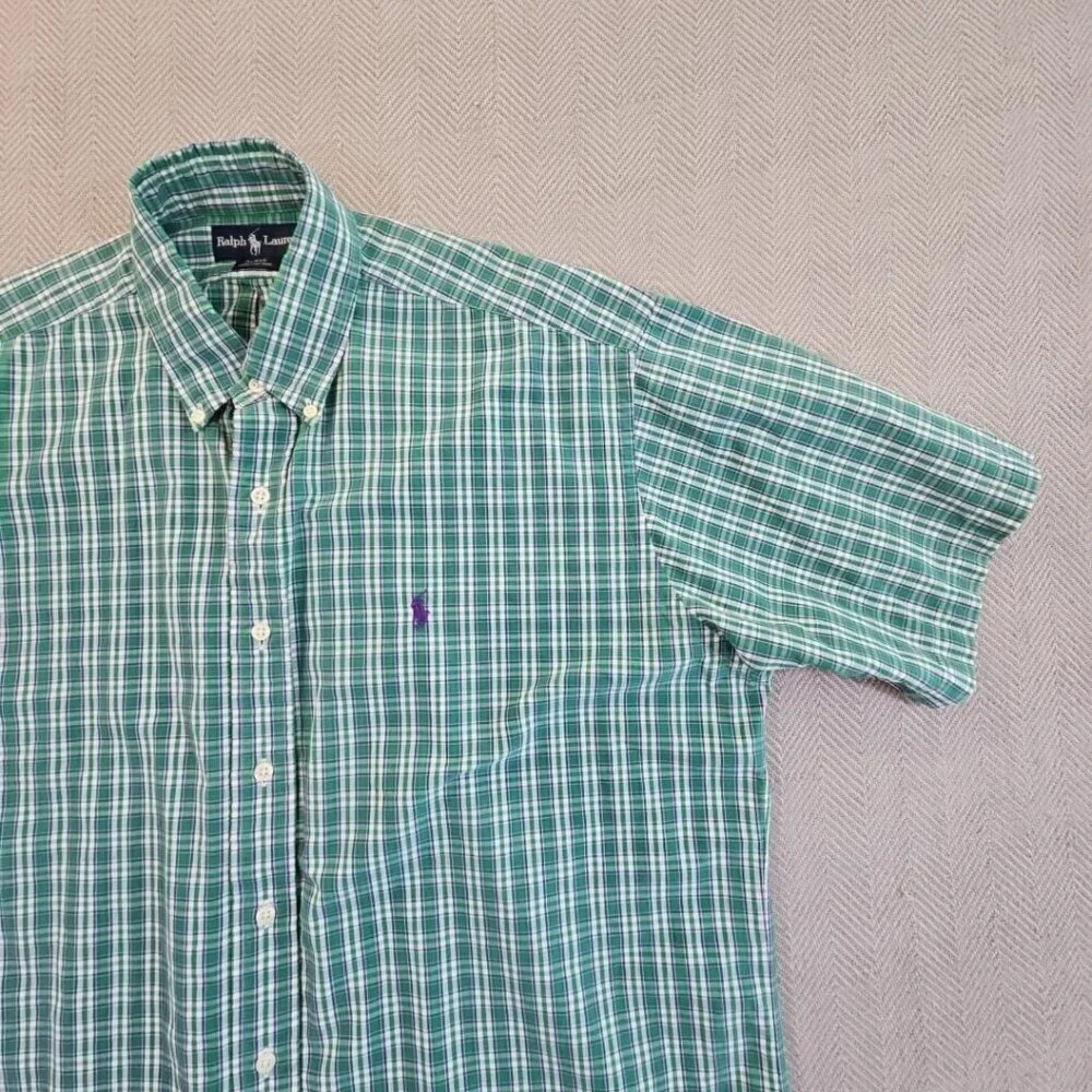 Polo Ralph Lauren‎ Shirt Blake Men's Size Large Green Plaids Purple Pony EUC LN